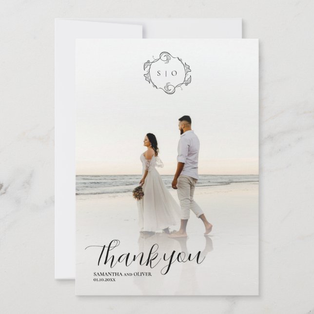 Reserve A Data Elegant Charming Simple Photo Thank You Card (Frente)