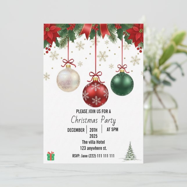 Reserve A Data Elegant Christmas  Holiday Party Invitation  (Em pé/Frente)