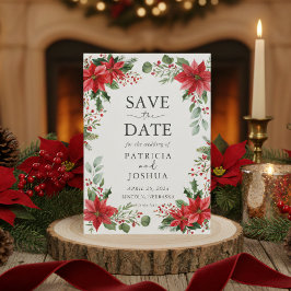 Reserve A Data Elegant Christmas Save the Date with Poinsettias
