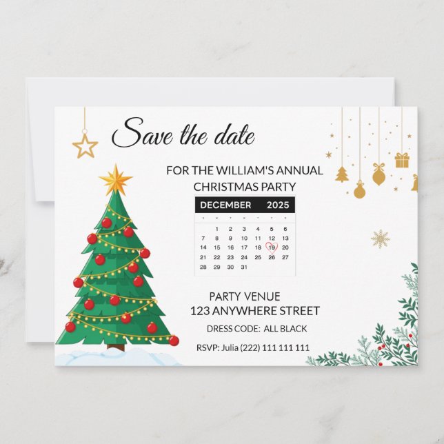 Reserve A Data Elegant Christmas Tree Mini Calendar (Frente)