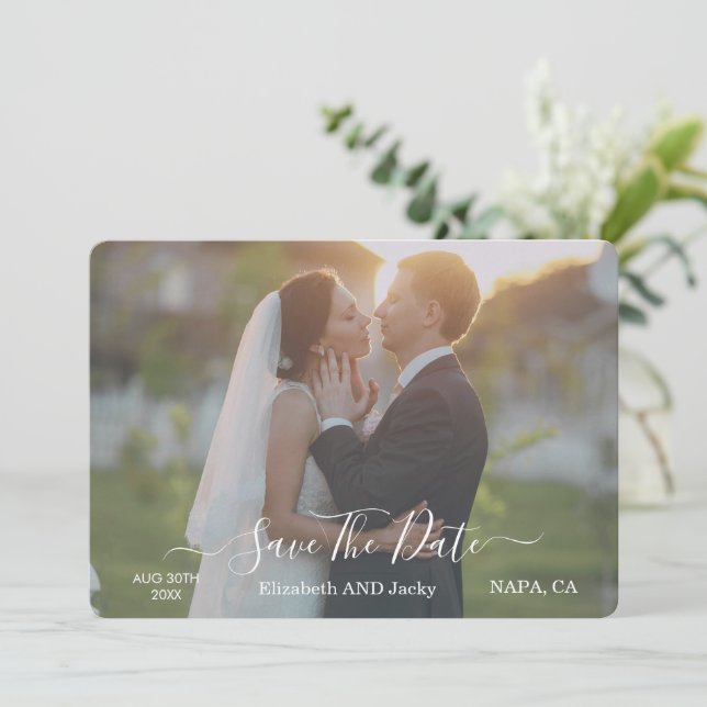 Reserve A Data Elegant Classic Black and White Caligraphy Wedding (Em pé/Frente)