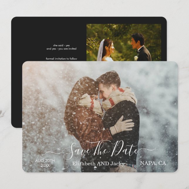 Reserve A Data Elegant Classic Black and White Caligraphy Wedding (Frente/Verso)