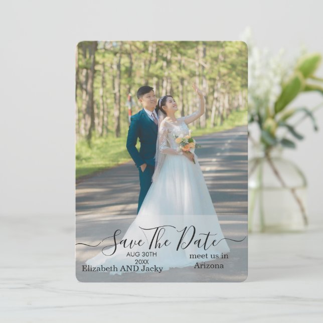 Reserve A Data Elegant Classic Black and White Caligraphy Wedding (Em pé/Frente)