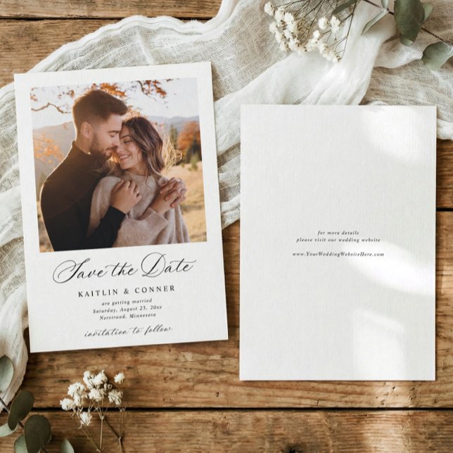 Reserve A Data Elegant Classic Calligraphy Photo Wedding (Formal wedding save the date with photo and refined black and white typography)