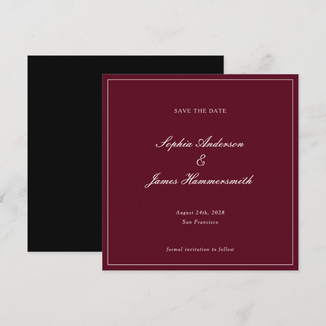 Reserve A Data Elegant Classy Formal Burgundy Red Script Wedding  (Frente/Verso)