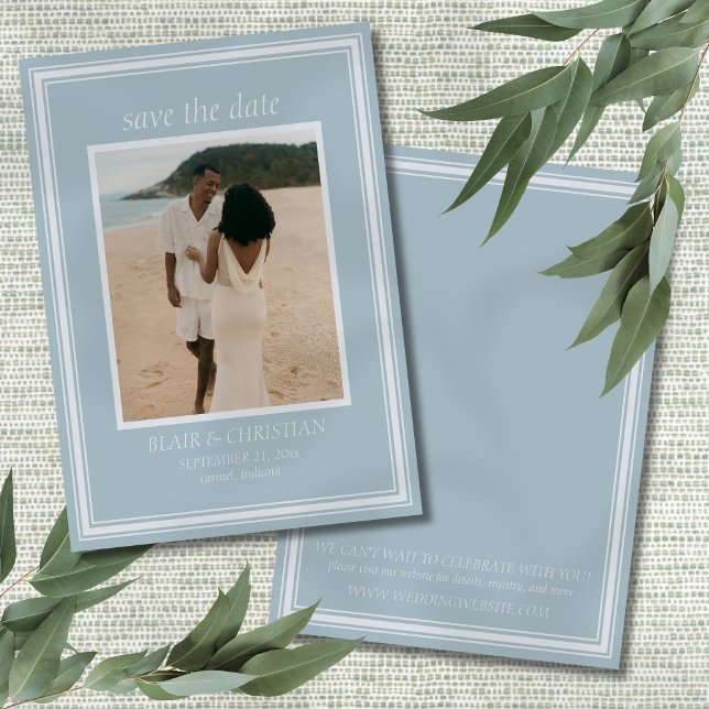 Reserve A Data Elegant Coastal Blue Modern Wedding Photo (Invite guests to save the date for your coastal wedding day with this Coastal Blue Modern Card!)