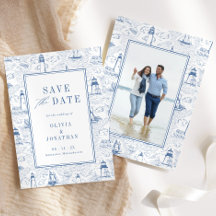 Elegant Coastal Blue Toile Wedding Photo