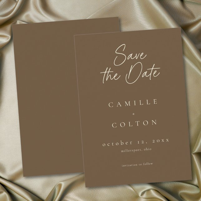 Reserve A Data Elegant Cocoa Brown Minimalist Wedding (Elegant Cocoa Brown Minimalist Wedding Save The Date)