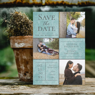 Reserve A Data Elegant Damask Three Photo Collage Cerceta