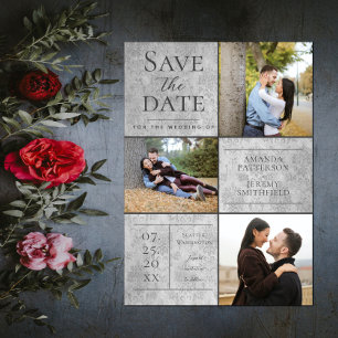 Reserve A Data Elegant Damask Three Photo Collage   Cinza