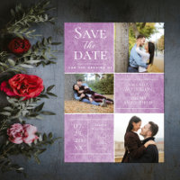 Elegant Damask Three Photo Collage | Magenta