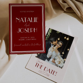 Reserve A Data Elegant Deep Red Ivory Old Money Photo Wedding