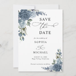 Reserve A Data Elegant Dusty Blue Floral Save The Date