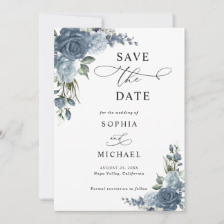 Reserve A Data Elegant Dusty Blue Floral Save The Date 