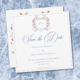 Reserve A Data Elegant Dusty Blue Pastel Wildflower Crest Wedding