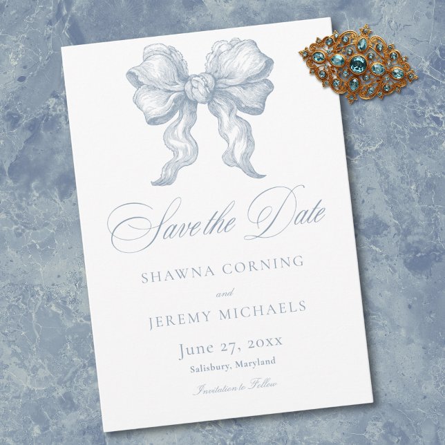 Reserve A Data Elegant Dusty Blue Toile French Manor Wedding (Elegant Dusty Blue Toile French Manor Save The Date)