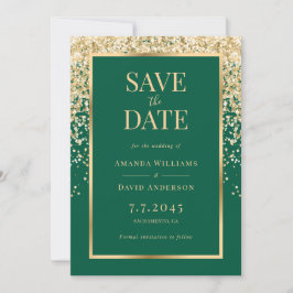 Reserve A Data Elegant Emerald Green Gold Confetti Wedding