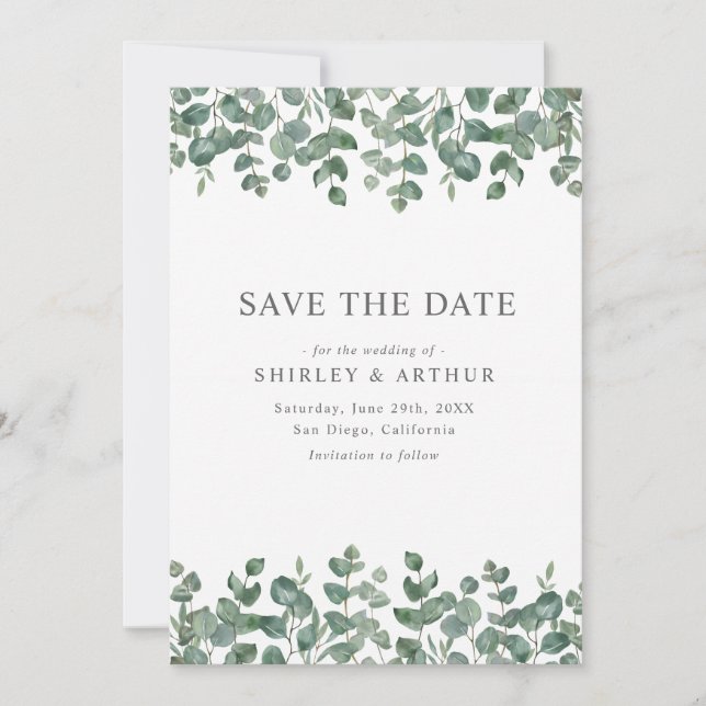 Reserve A Data Elegant  Eucalyptus Greenery Wedding (Frente)
