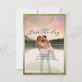 Reserve A Data Elegant Feather Save The Date Photo Card