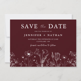 Reserve A Data Elegant Floral Burgundy Save the Date Card 