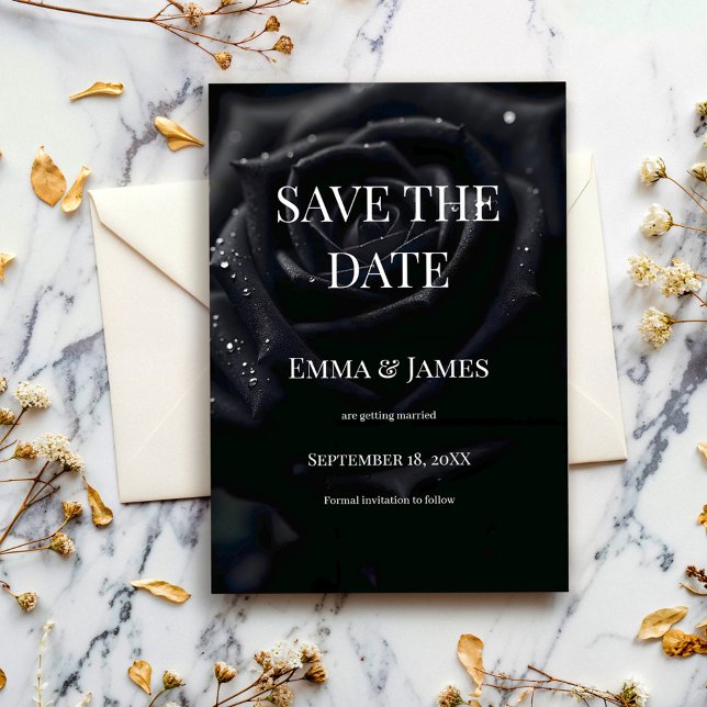 Reserve A Data Elegant Floral Midnight Rose Black & White Wedding (Criador carregado)