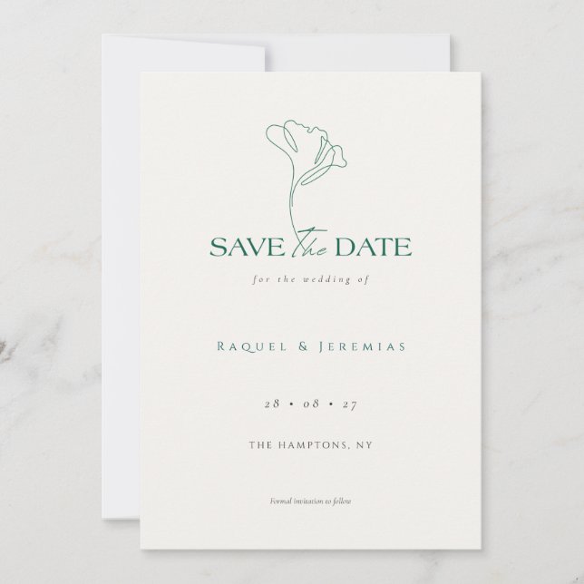 Reserve A Data Elegant Floral Monogram Emerald Wedding  (Frente)