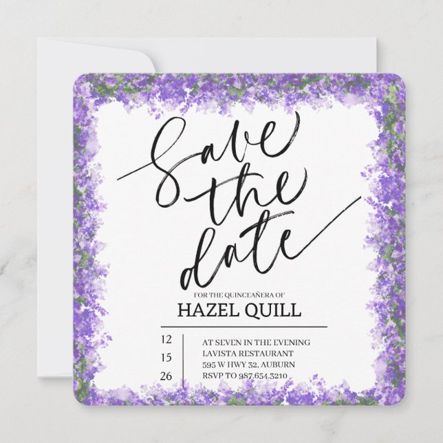 Reserve A Data Elegant Floral Quinceañera Save the Date (Frente)