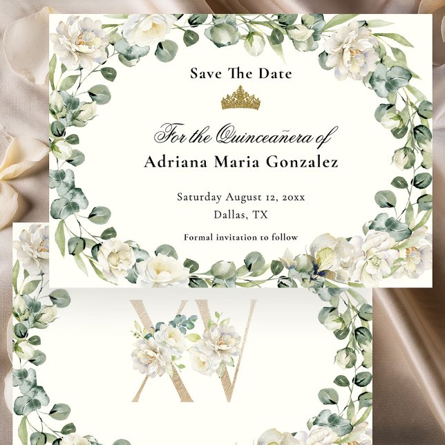 Reserve A Data Elegant Floral Quinceanera Save The Date Card (Criador carregado)