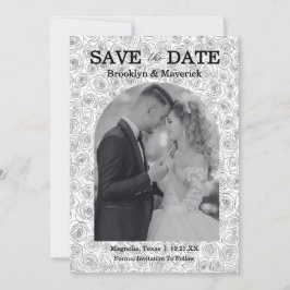 Reserve A Data Elegant Floral Rose Black White Wedding