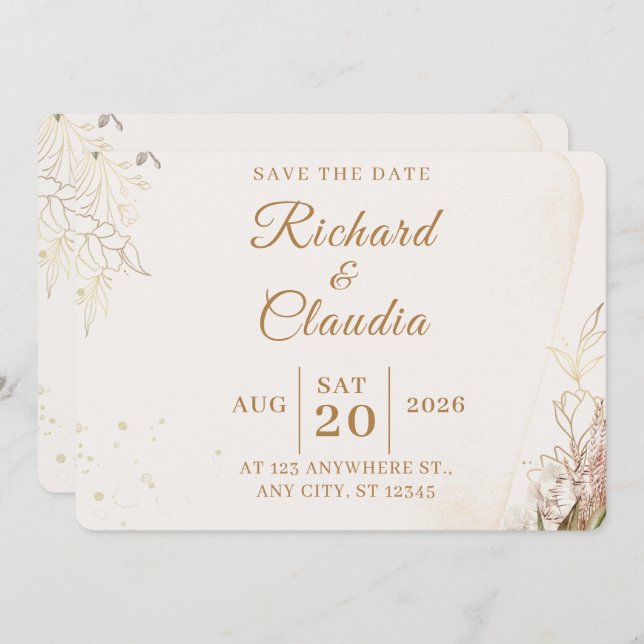 Reserve A Data Elegant Floral Save the Date Card (Frente/Verso)