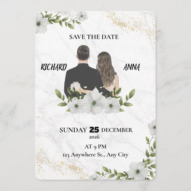 Reserve A Data Elegant Floral Wedding Save the Date Card  (Frente)