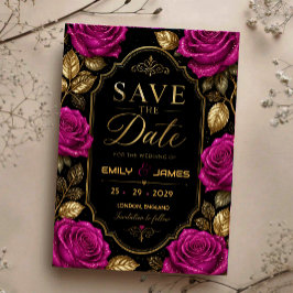 Reserve A Data Elegant Fuchsia Rose and Gold Luxury Black Floral