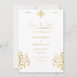Reserve A Data Elegant Gold and White Damask