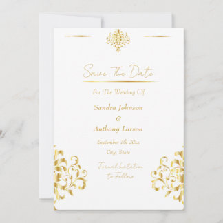 Reserve A Data Elegant Gold and White Damask