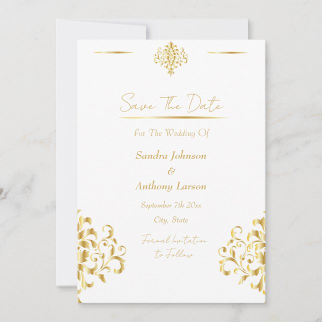 Reserve A Data Elegant Gold and White Damask (Frente)