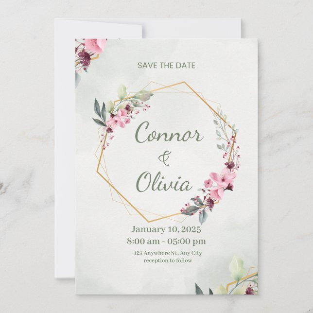 Reserve A Data Elegant Gold Frame Floral Save The Date Card (Frente)