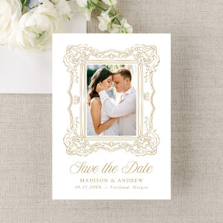 Reserve A Data Elegant Gold Ornate Frame Photo Wedding