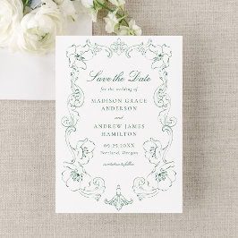 Reserve A Data Elegant Green Ornate Floral Frame Wedding