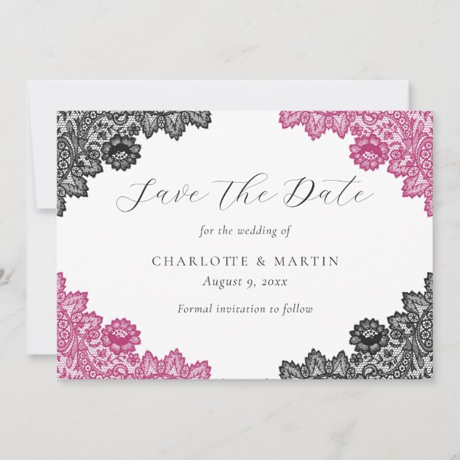 Reserve A Data Elegant Hot Pink and Black Floral Lace Wedding (Frente)