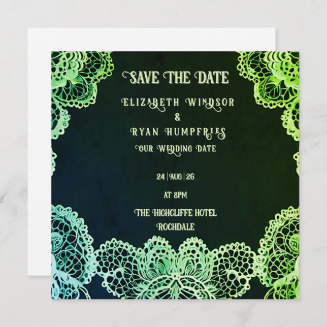 Reserve A Data Elegant Lace" Wedding Invitation Collection (Frente/Verso)