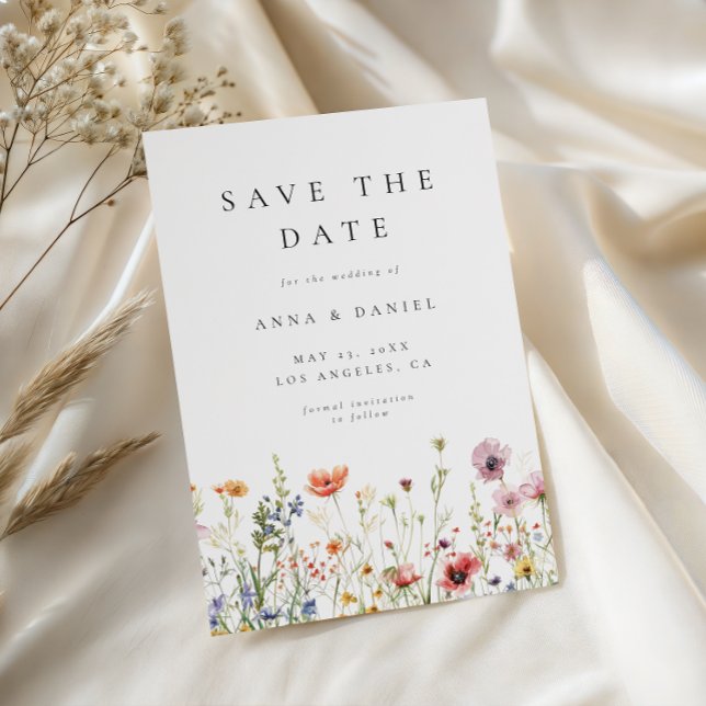 Reserve A Data Elegant Minimal Wildflower Wedding Save The Date (Criador carregado)
