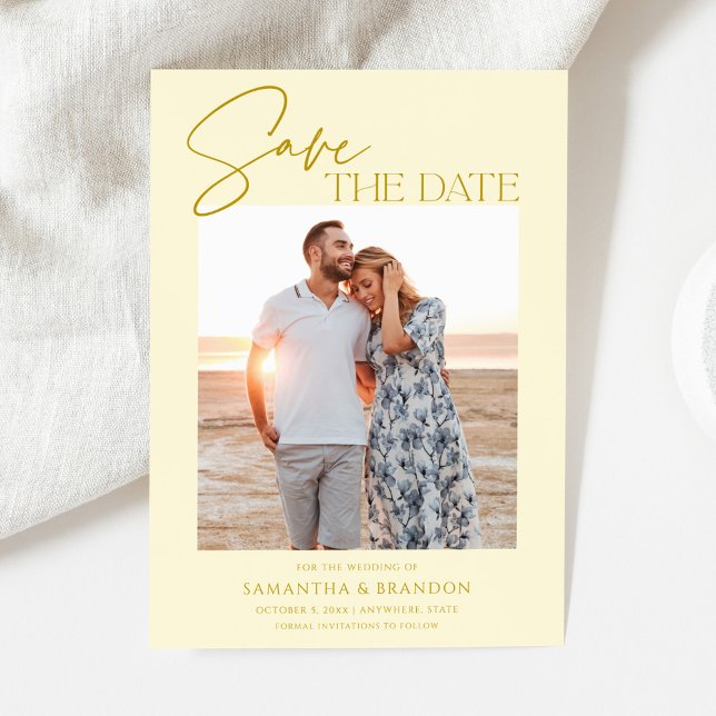 Reserve A Data Elegant Minimalist Yellow Photo Save The Date (Criador carregado)