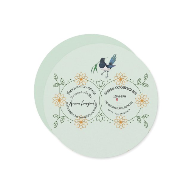 Reserve A Data Elegant Mint Green & Botanical Bird Bridal Shower  (Frente/Verso In Situ)