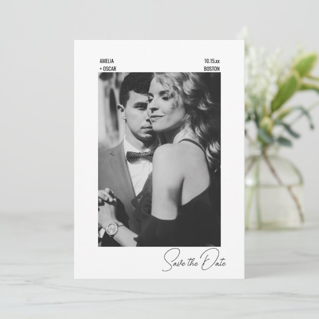 Reserve A Data Elegant Modern Black White Contemporary Wedding (Em pé/Frente)