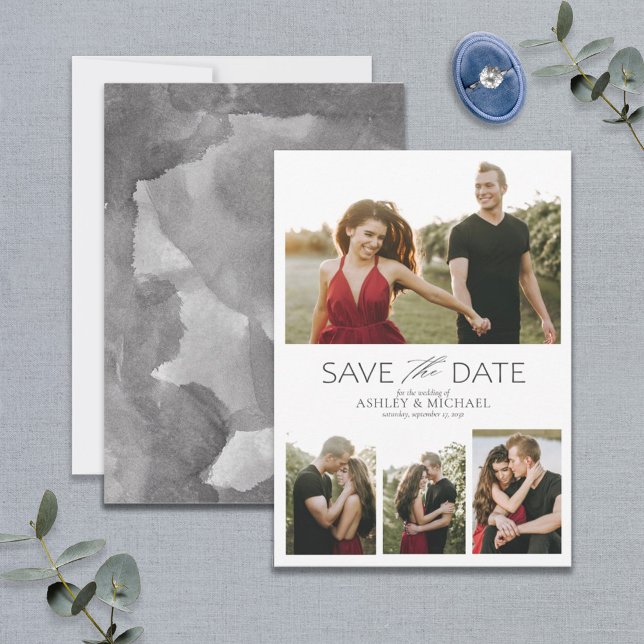 Reserve A Data Elegant Modern Engagement 4 Photo Save the Date (Criador carregado)