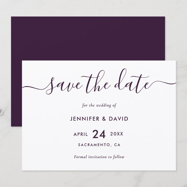 Reserve A Data Elegant Modern Purple Wedding (Frente/Verso)