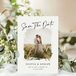 Reserve A Data Elegant Modern Script Rustic Photo Frame Wedding