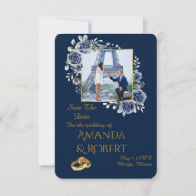 Elegant Navy Blue and Gold Floral Photo