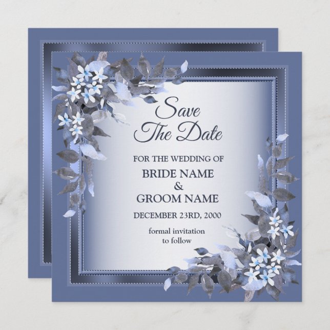 Reserve A Data Elegant Navy Blue Floral Framed Silver Wedding (Frente/Verso)