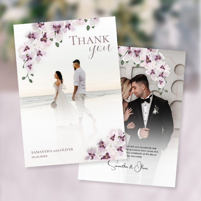 Reserve A Data Elegant Orchid Minimalist Wedding Thank You Card (Criador carregado)